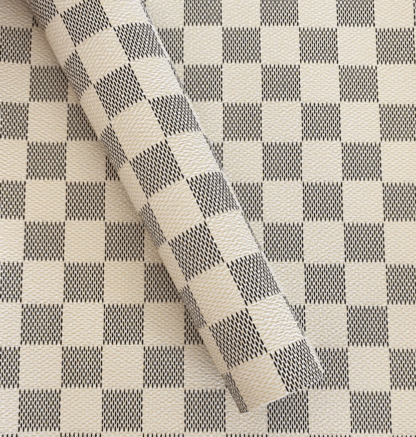 Damier Azur Leather Fabric | Cream Checkered Leather Material SKU-LL73