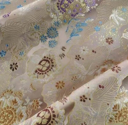Ivory Jacquard Fabric with Gold Patterns SKU-GJ03