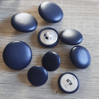 SKU-BTT09 Blue Leather Shank Buttons: Handmade Upholstery and Sewing Supplies