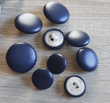 SKU-BTT09 Blue Leather Shank Buttons: Handmade Upholstery and Sewing Supplies