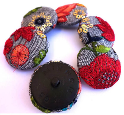 Buttons, fabric covered button handmade button set of 6